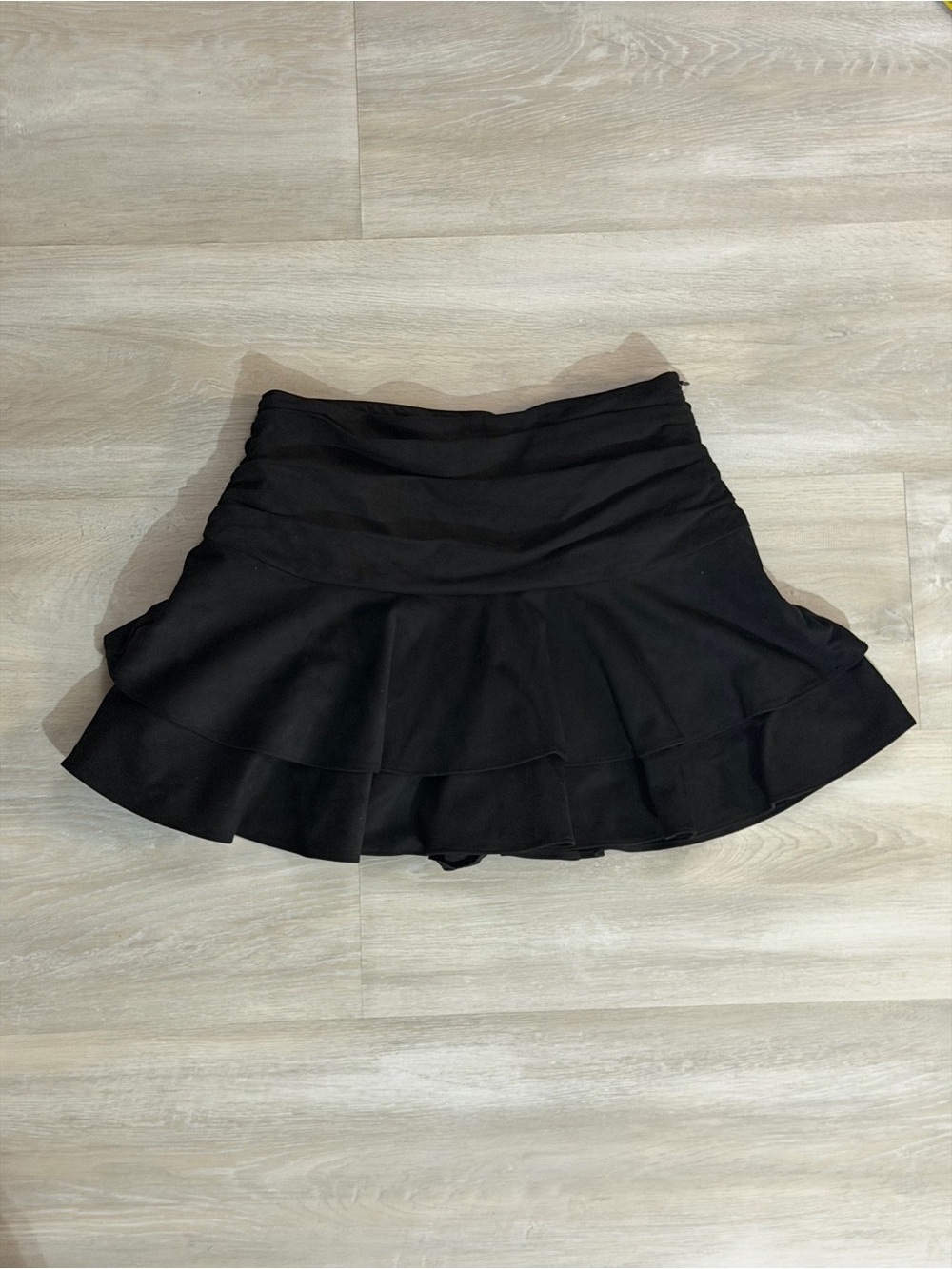 NWT Zara Black Layered Ruffle Skater Skirt with Shorts